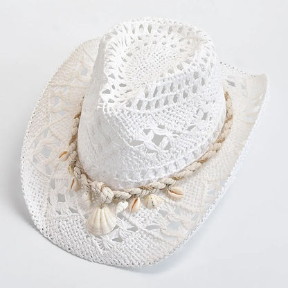 Summer Hand-Woven Straw Hat for Women – Shell-Decor Beach Sun Hat, Holiday Panama Feminino