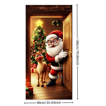 Christmas Fabric Door Banner – Merry Christmas Hanging Background for Photo Booth, Xmas Decor & Photography Props