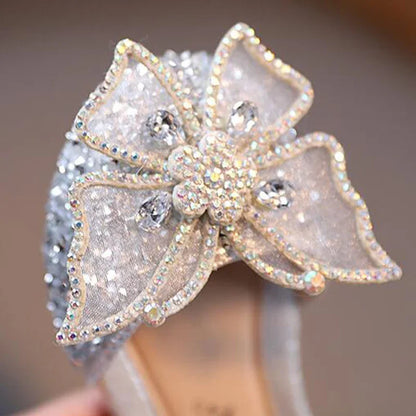 Girls' Sequin Bow Sandals - Rhinestone Princess Flat Shoes for Baby Girls, Sizes 21-35