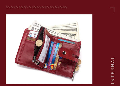 Fashion Women’s Leather Wallet — Genuine Leather Clutch with Hasp & Double Zipper, Short Coin Pocket and ID Card Holder Purse