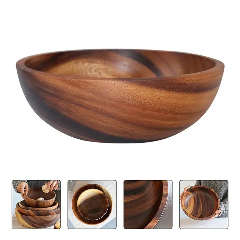 Natural Wooden Kitchen Bowl – Household Fruit & Salad Bowl with Wooden Utensils for Home & Restaurant