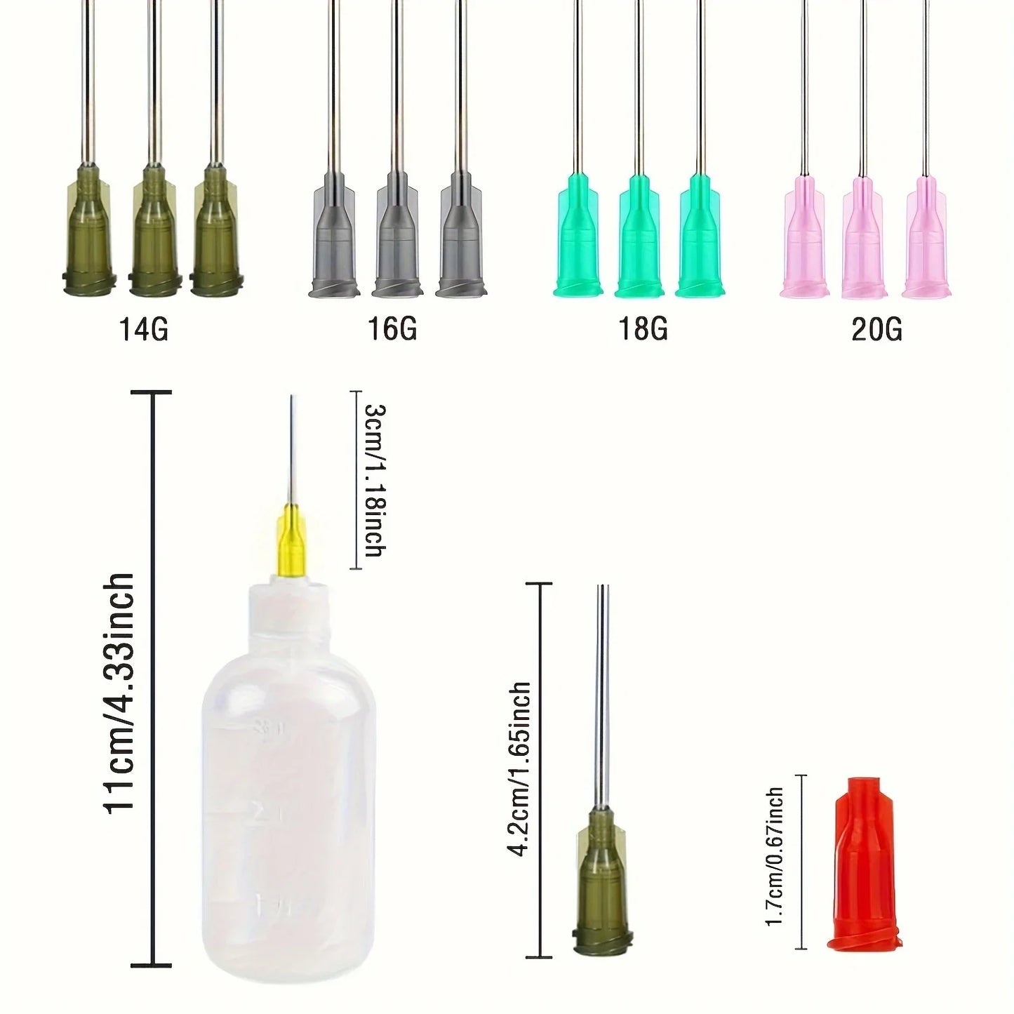 34pcs Glue Applicator Bottles Set – 30ml Plastic Squeezable Dropper with Blunt Needle Tips (14ga, 16ga, 18ga, 20ga)