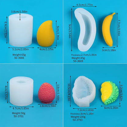 3D Fruit Silicone Mold – Mango, Banana, Durian & Lychee Shapes for Candle, Soap, Chocolate, Cake, Fondant & Aromatherapy Crafts