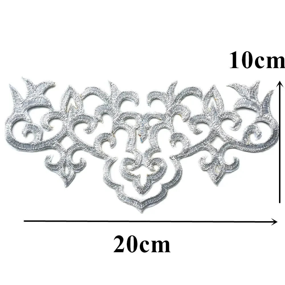 Silver Baroque Sequin Flower Applique – Embroidered Iron-On Patch for Wedding & DIY Crafts