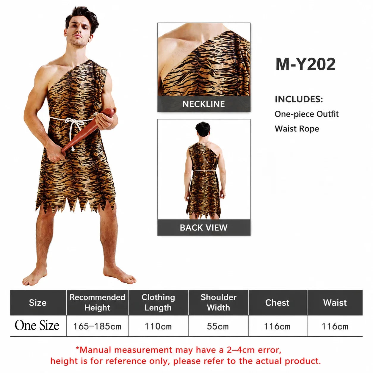 Unisex Caveman Costume - Tiger Print Prehistoric Halloween Party Cosplay Outfit