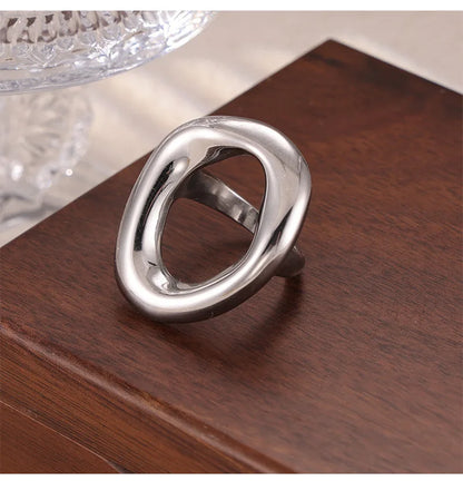 316L Stainless Steel Gold Plated Oval Ring – Large Luxury Waterproof Women’s Jewelry