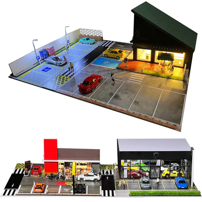 GFans 1:64 Scale Diorama Car Garage Model – LED Lighted Parking Lot DIY City Set for Collection & Display Gifts