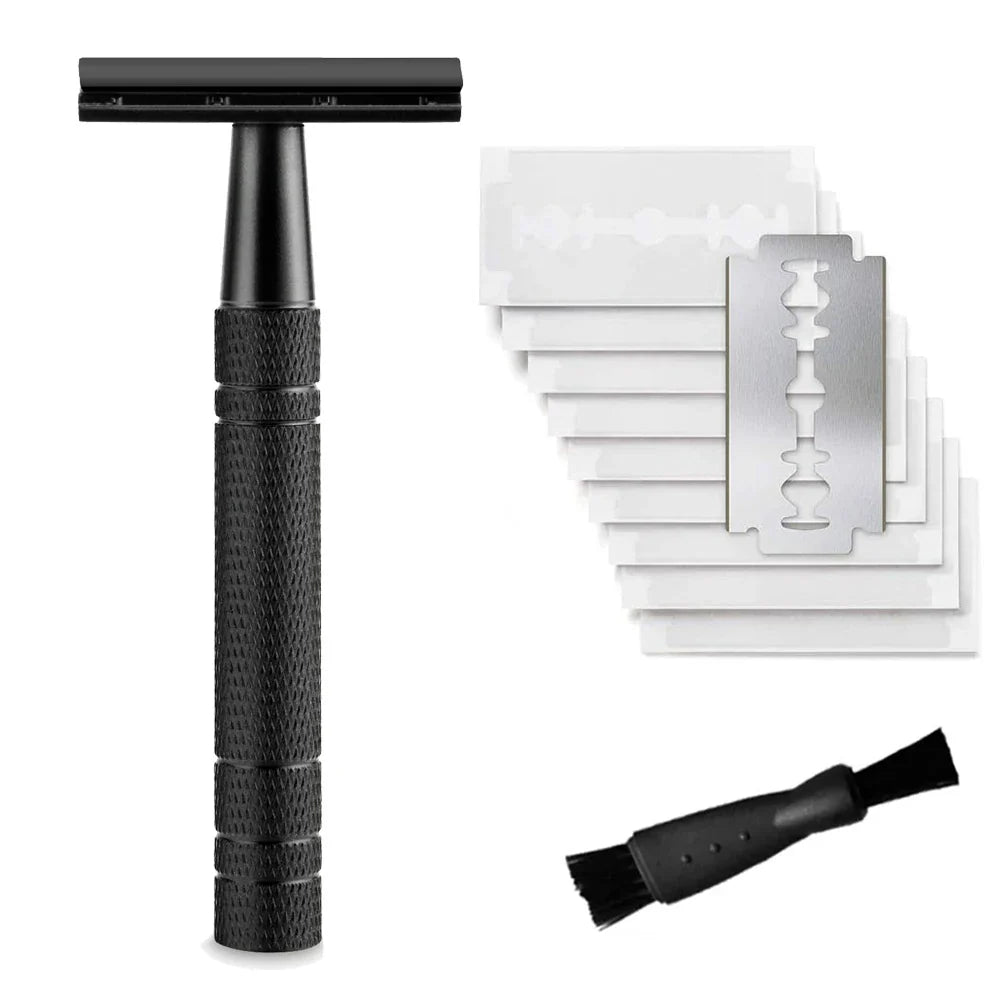 Double Edge Safety Razor for Men – Reusable Single Blade Razor with 10 Safety Razor Blades, Travel Essential Shaver