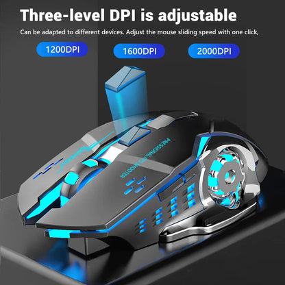 Rechargeable Wireless Gaming Mouse – Silent Bluetooth, USB, Mechanical E-Sports Backlight for PC Gamer
