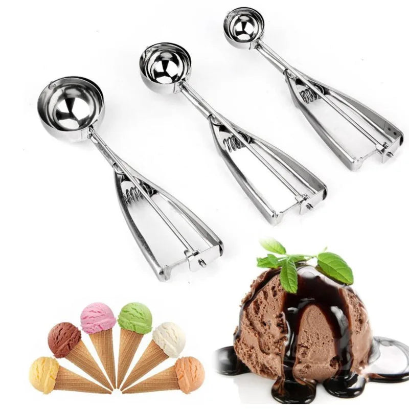 Multi-Style Stainless Steel Ice Cream Scoop Ball Digger – Ice Cube Mold & Kitchen Tool for Easy Release and Home Use