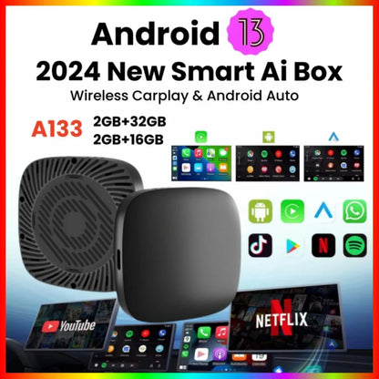 Android 13 AI Box – Wired to Wireless CarPlay and Android Auto Adapter with WiFi, YouTube and Netflix, Smart AI Box with Built-in Play Store