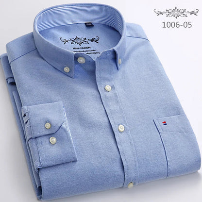 Men’s Slim Fit Long Sleeve Shirt - Formal Plaid Cotton Office Shirt with Single Pocket