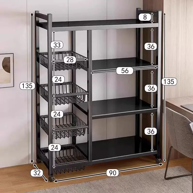 Multi-Tier Freestanding Kitchen Storage Shelf – Movable Vegetable, Snack & Grocery Organizer Rack, Bathroom Storage Solution