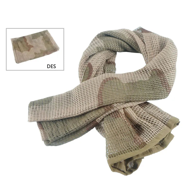Tactical Camouflage Mesh Scarf - Outdoor Sports, Sniper Face Veil for Wargame, Camping, Hunting, and Cycling