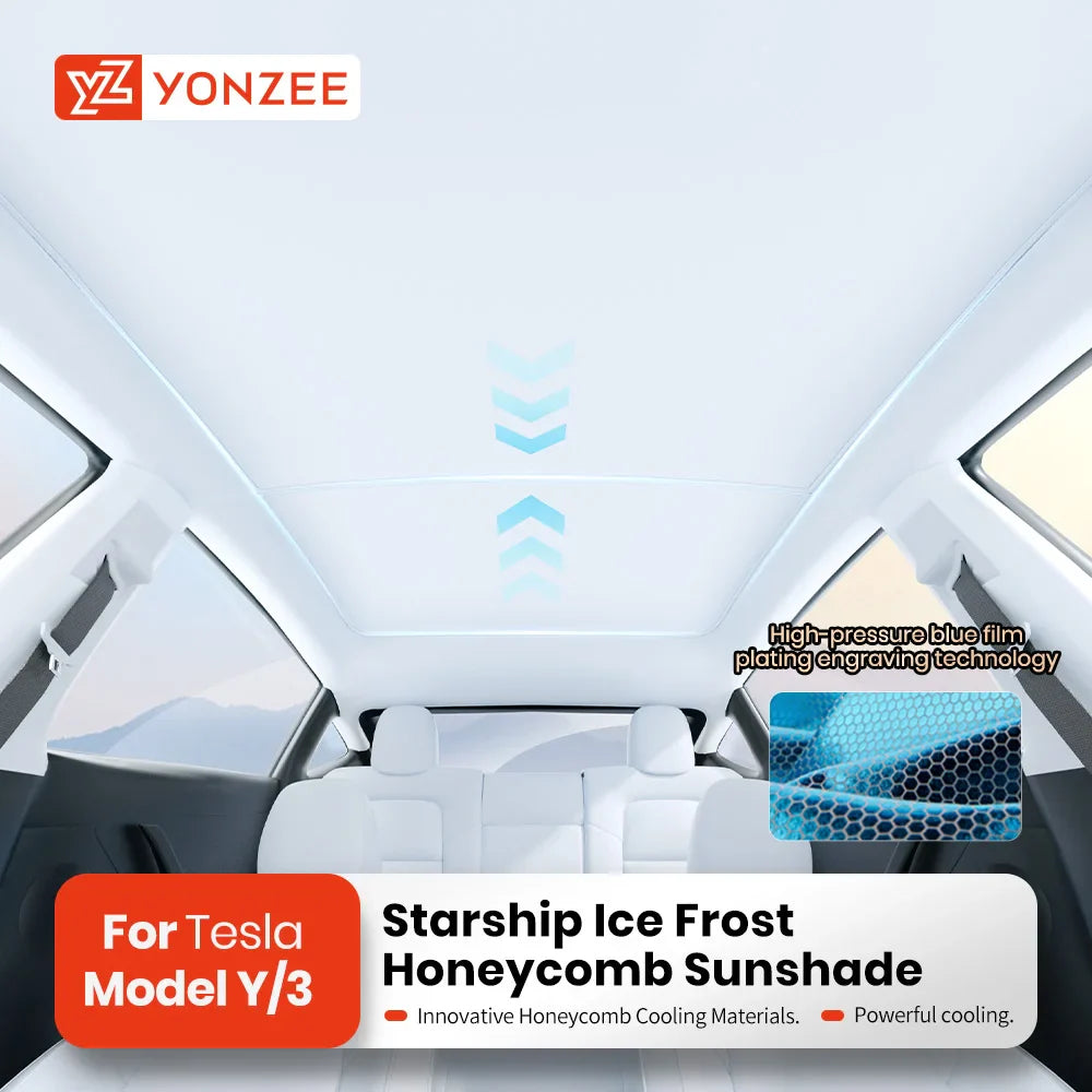 YZ Sun Visor Upgrade for Tesla Model 3 & Y Highland 2021-2024 – Ice Cloth Buckle Sunshade for Glass Roof & Skylight