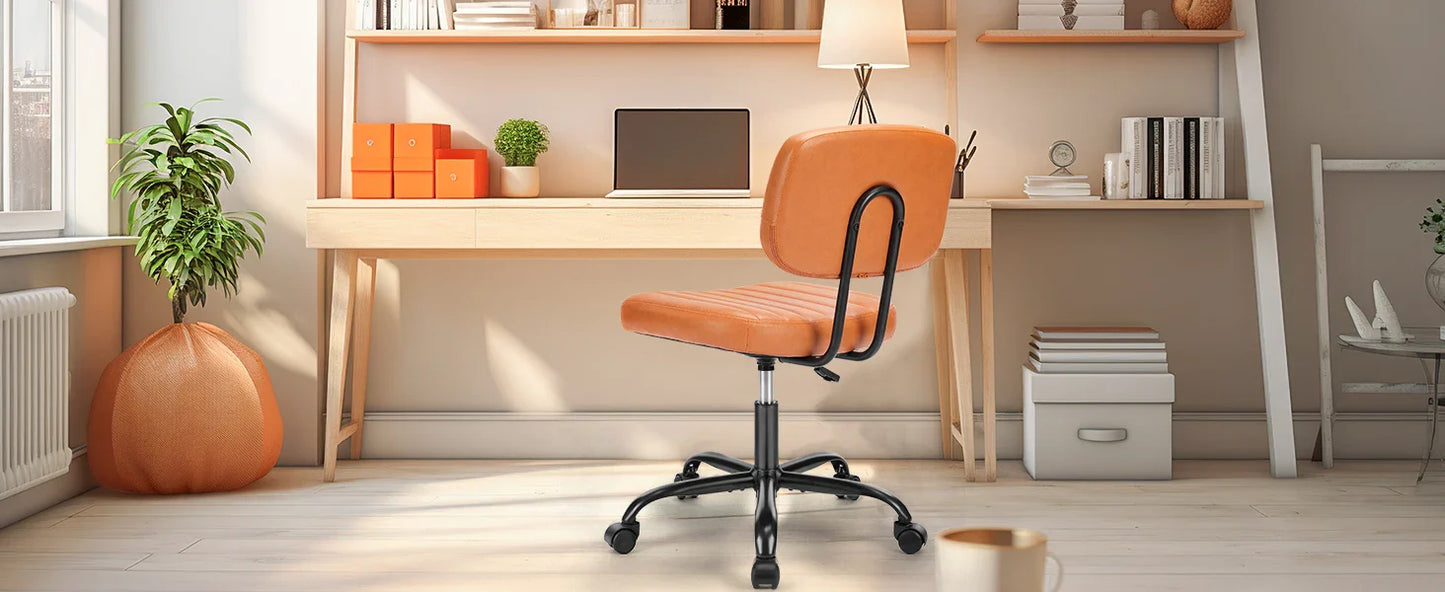 Armless Office Desk Chair – Height Adjustable PU Leather with Lumbar Support & 360° Swivel Wheels