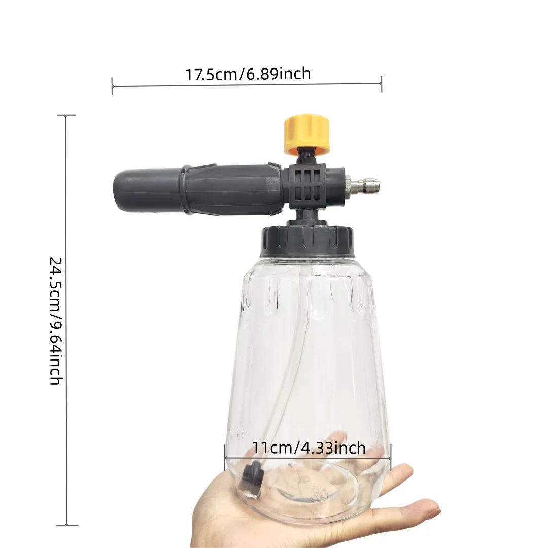 1 PC Black and Yellow Thick Handle Foam Cannon with 1000 ML Transparent Bottle: Snow Foam Lance Washer Kit - Pressure Car Washer Accessory