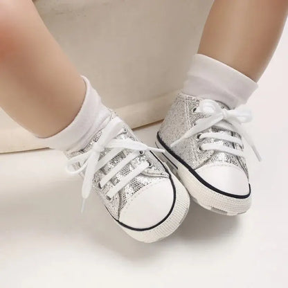 Meckior Baby Flash Canvas Sneakers – Infant First Walkers Soft Sole Anti-Slip Shoes for Boys & Girls