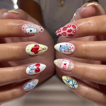 24pcs Goldfish Pattern Almond Press-On Nails – Simple Nude Pink Wearable Detachable False Nail Manicure Set