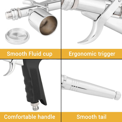 Gravity-Feed Dual-Action Airbrush — Pistol Grip Trigger Fan Spray Gun with 0.3mm/0.5mm Nozzles & 15CC Fluid Cups for Car Models & DIY