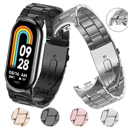 Metal Watch Strap for Xiaomi Mi Band 9/8 — Stainless Steel Smart Band Wristband with Folding Clasp