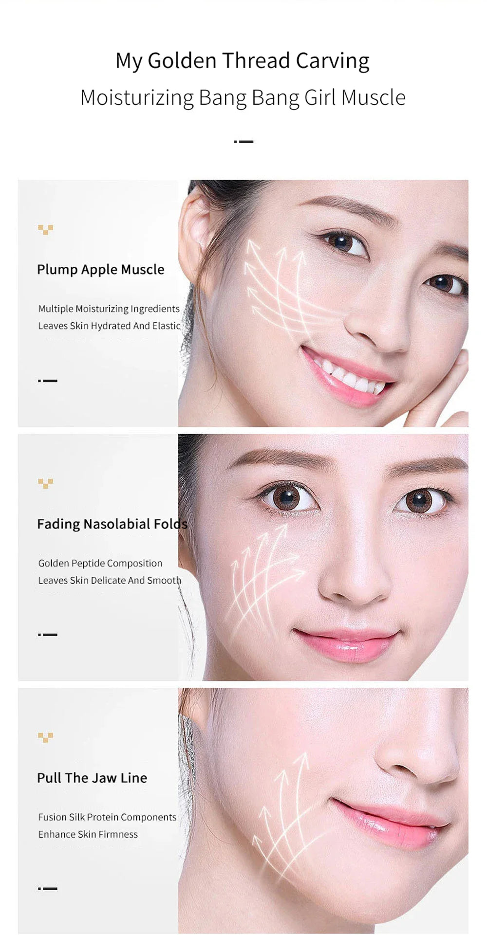 Soluble Gold Silk Face Lifting Threads Serum – Collagen Peptide Protein Essence for Anti-Aging & Firming Skin