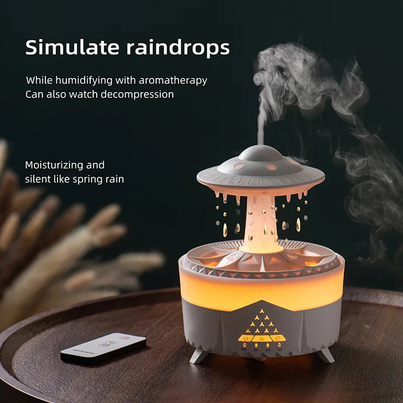 350ml Mini USB Aroma Air Humidifier — Raindrop Design with Remote Control, Colorful Light & Aromatherapy Oil Diffuser for Room