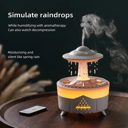 350ml Mini USB Aroma Air Humidifier — Raindrop Design with Remote Control, Colorful Light & Aromatherapy Oil Diffuser for Room