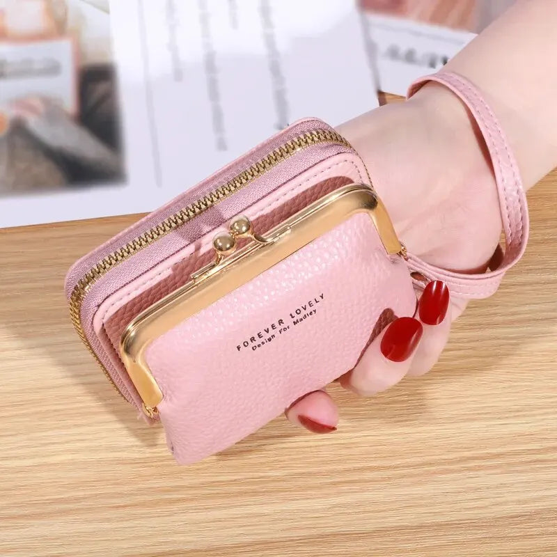 Women's Fashion Wallet with Wrist Strap - Short, Large Capacity Coin Clip Bag with Multiple Card Slots and Money Clip