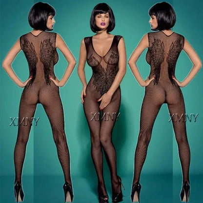 Erotic White Crotchless Bodystocking – Sexy Sleeveless Lingerie Bodysuit Nightwear for Women