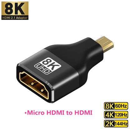 HDMI-Compatible Adapter – Mini/Micro HDMI to HDMI, 8K 60Hz, 4K 120Hz/144Hz Male to Female Converter for HDTV, Laptop, PS5