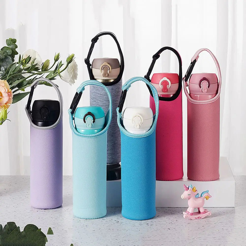 450-600ML Neoprene Water Bottle Cover Bag - Insulated Pouch Holder with Shoulder Strap for Sports & Camping