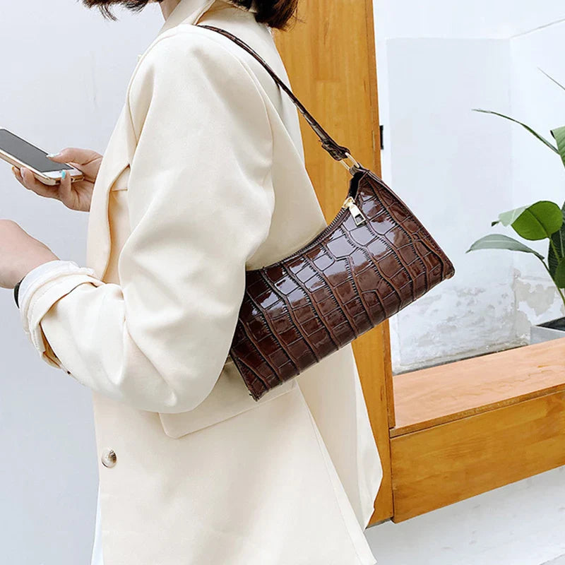 Retro Alligator Pattern PU Leather Handbag for Women – Small Shoulder & Clutch Tote Purse