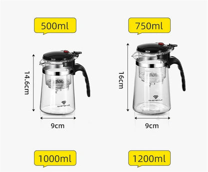 Heat-Resistant Glass Teapot with One-Click Filter – Tea & Coffee Pot, Tea Water Separation, Home Teaware Set