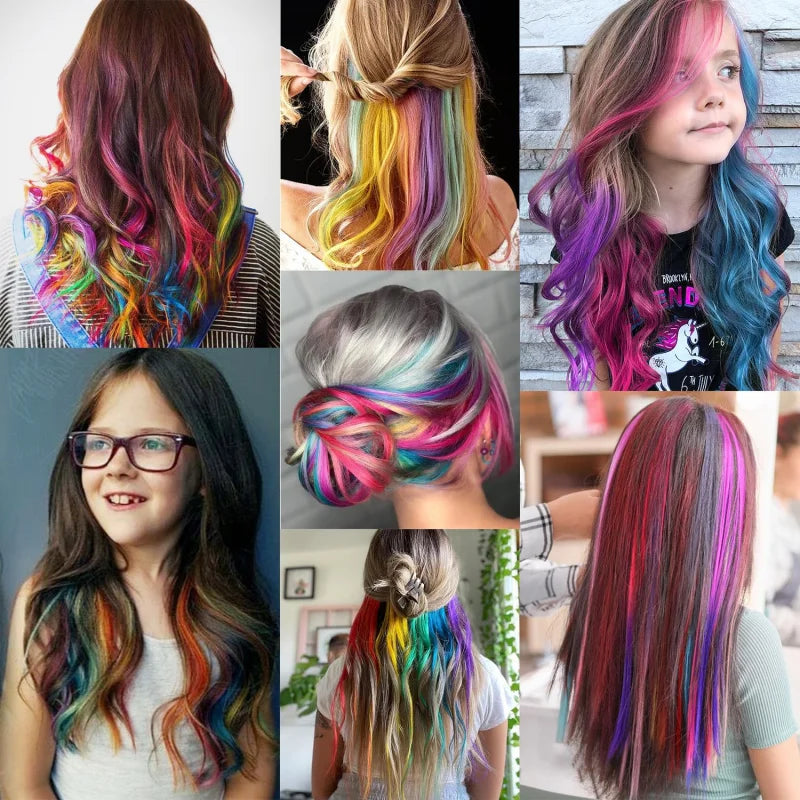 1/5/11 Pack 22" Clip-In Multi-Color Rainbow Hair Extensions – Synthetic Highlights for Girls, Women & Kids