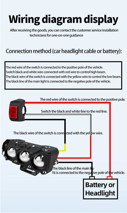 Motorcycle LED Spotlight — Dual-Color Hi/Low Beam Fog Lamp for Cars, Trucks, SUVs & UTVs, 12V/24V Mini Lens Driving Light