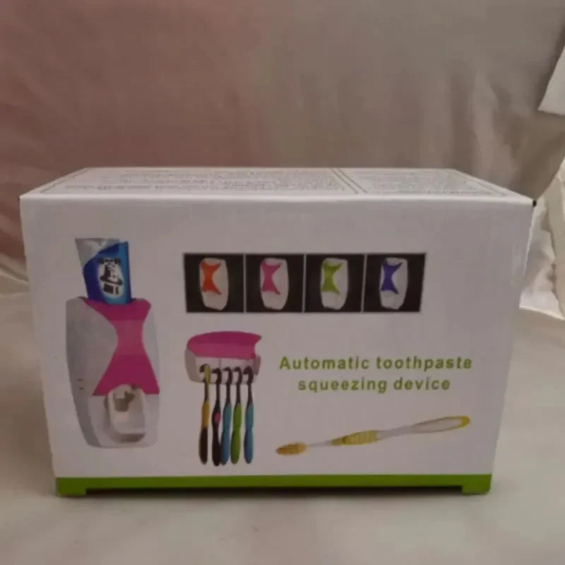2PCS Automatic Toothpaste Dispenser Set – Wall-Mount Dust-Proof Toothbrush Holder & Squeezer for Bathroom Accessories