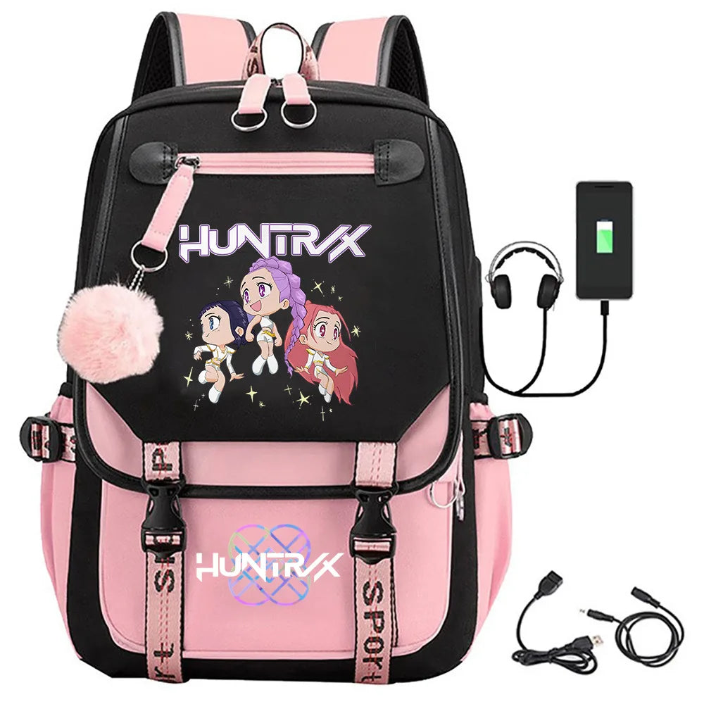KPop Demon Hunters Print Backpack — Large Capacity School Bag for Rumi, Mira & Zoey Fans, Casual Canvas Travel & Bookbag