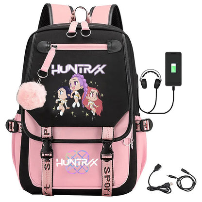 KPop Demon Hunters Print Backpack — Large Capacity School Bag for Rumi, Mira & Zoey Fans, Casual Canvas Travel & Bookbag