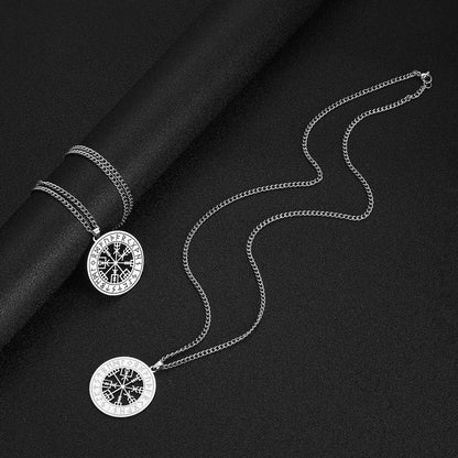Viking Nordic Rune Compass Necklace – Stainless Steel Triquetra Amulet Pendant Jewelry Gift