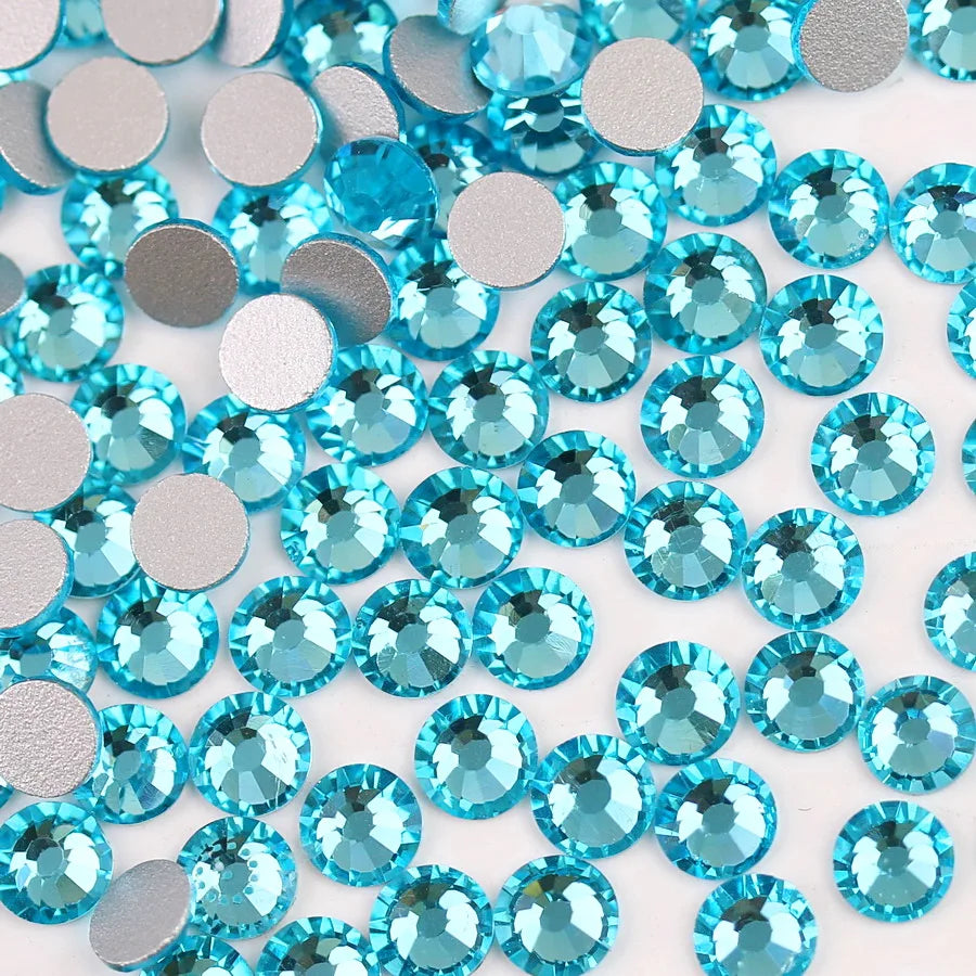 Glass Crystal Flatback Rhinestones Set SS6–SS30 – Non-Hotfix Round Glue-On Gems for Nail Art, DIY Crafts & Jewelry Decoration