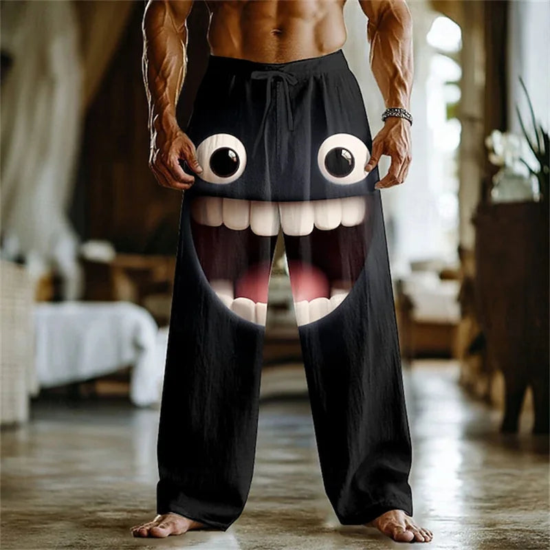 Men's 3D Facial Expression Pants - Trendy Wide-Leg Printed Casual Trousers