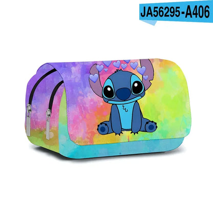 Anime Stitch Fully Printed Flap Pencil Case – Cartoon Stationery Bag for Primary & Secondary Students