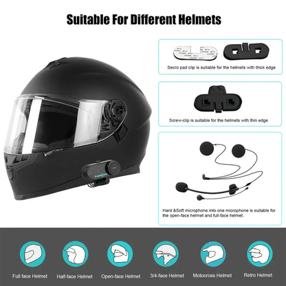 Freedconn T Com VB Motorcycle Helmet Bluetooth Headset — Wireless Stereo Intercom with Call, FM Music & Communication Sharing