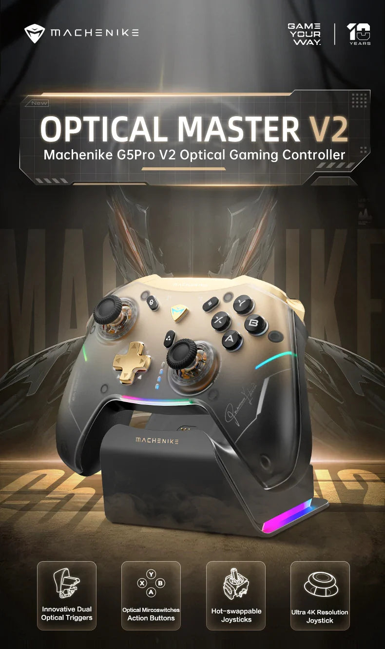 MACHENIKE G5Pro V2 Gaming Controller with Optical Triggers, ABXY Buttons, Hot-Swappable Joystick, 4K Resolution for Switch & PC