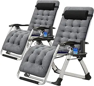 Set of 2 Zero Gravity Outdoor Lounge Chairs – Reclining Patio Sun Loungers with Cushion, Headrest & Cup Holder