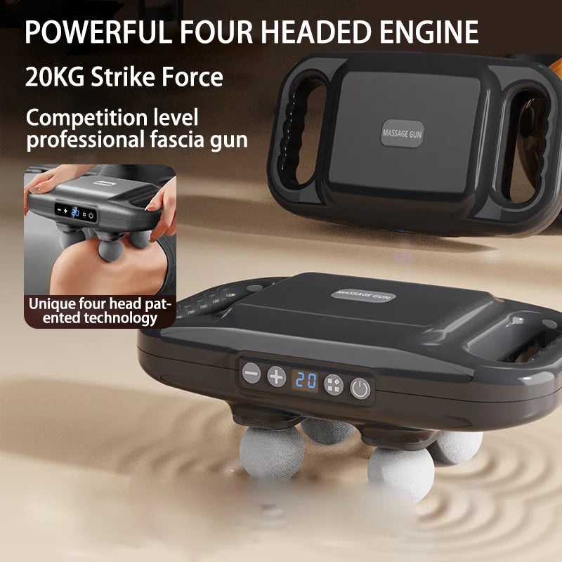 Four-Head Fascia Muscle Relaxation Massage Gun | Professional-Grade Wireless Waist Back Massager | Deep High-Frequency Vibration