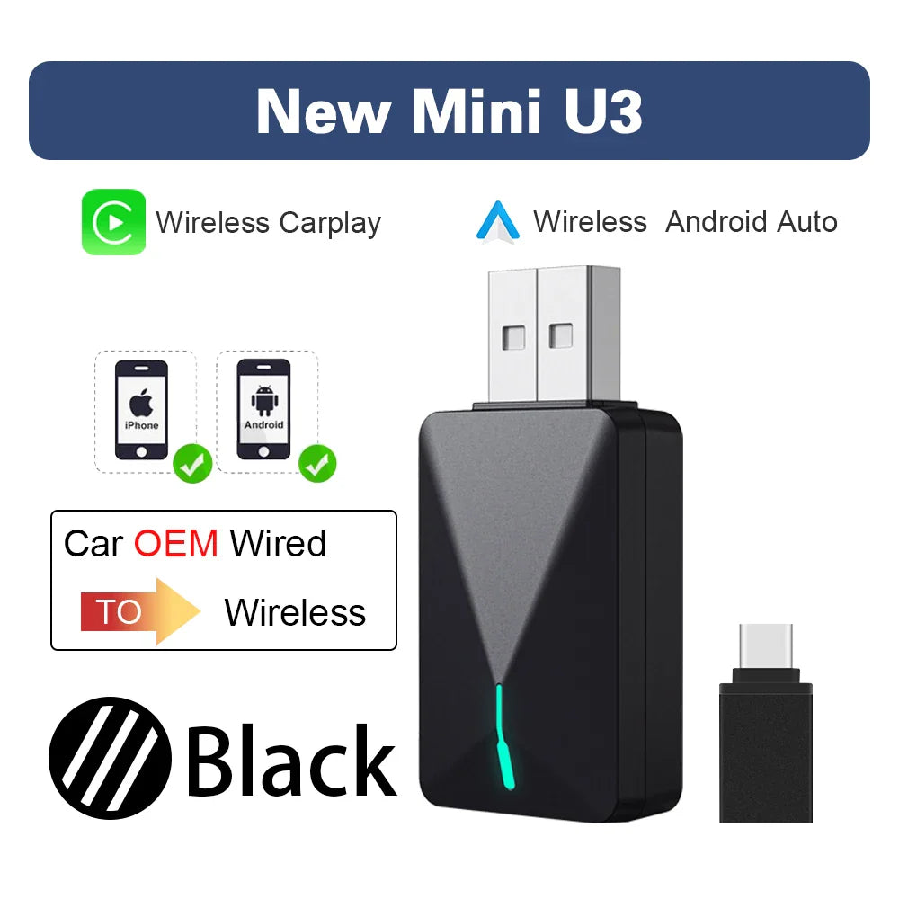 2025 Wireless Android Auto Adapter — Wired to Wireless CarPlay Smart Box with USB Plug & Play, WiFi Auto Connection & Online Upgrade