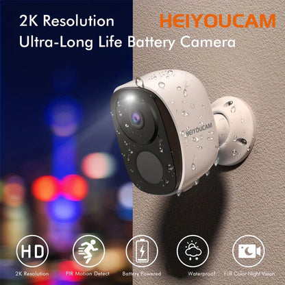 Wireless Outdoor Security Camera - 2K 3MP Battery Powered WiFi Camera with Spotlight Siren, 2-Way Audio & Waterproof