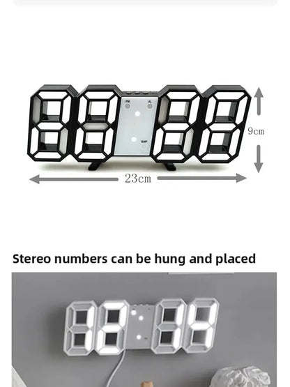 3D LED Digital Wall Clock – Luminous Multifunctional USB Plug-In Electronic Clock for Home Decoration